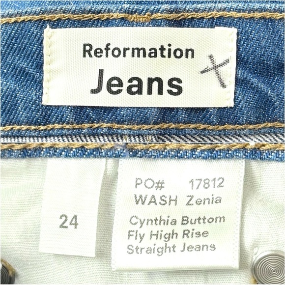 REFORMATION 90s High Rise Button Fly Relaxed Straight Leg Ankle Cropped Jeans 24 - Picture 4 of 4